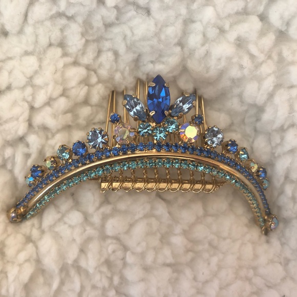 Vintage gorgeous small head tiara in blue and gold swarovski crystals. - Picture 2 of 3